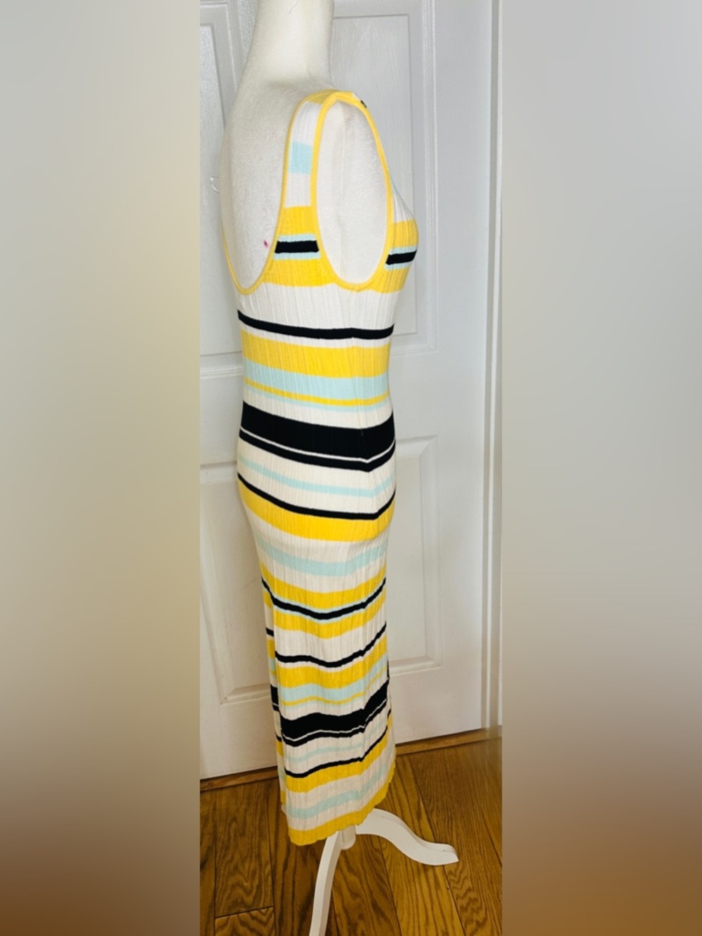 Banana Republic Dress Yellow Black White Stripe Pencil Sweater Dress Size Small - Picture 4 of 9